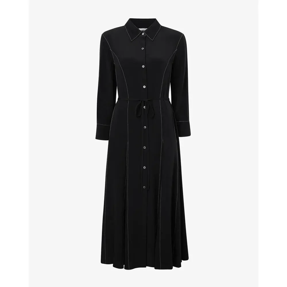 MM Lafleur The Pepper Midi Dress Black Top Stitch Medium Washable Silk Chic NWT - Picture 4 of 15